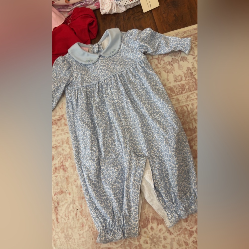 Blue Floral Baby One-Piece Bodysuit with Peter Pan Collar